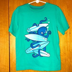 Octopus surfboards aqua blue green 5 - 6 boy’s 100% cotton graphic tee t shirt